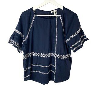 Joie Midnight Embroidered‎ Cotton Blouse Sz M Bohemian Artsy Beachy